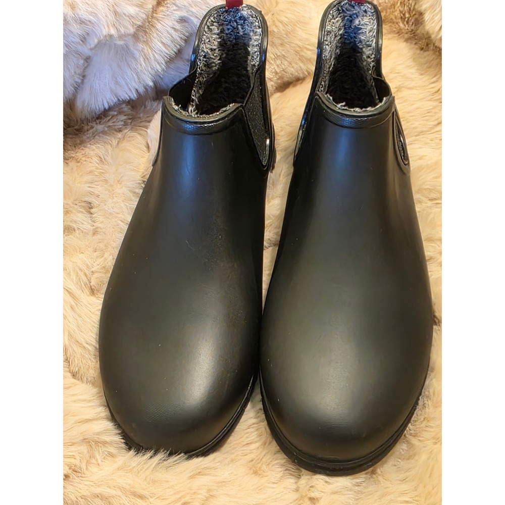 Easy Spirit Womens Black Rubber Rain Boots Faux Fur Lined Ankle Booties Size 10